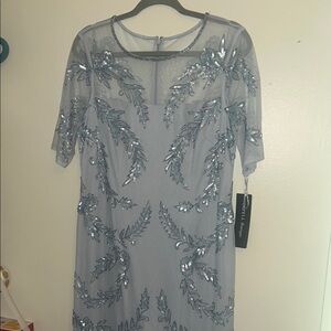 Elegant Ethereal Icy Blue Sequin Formal Dress with Sheer Accents